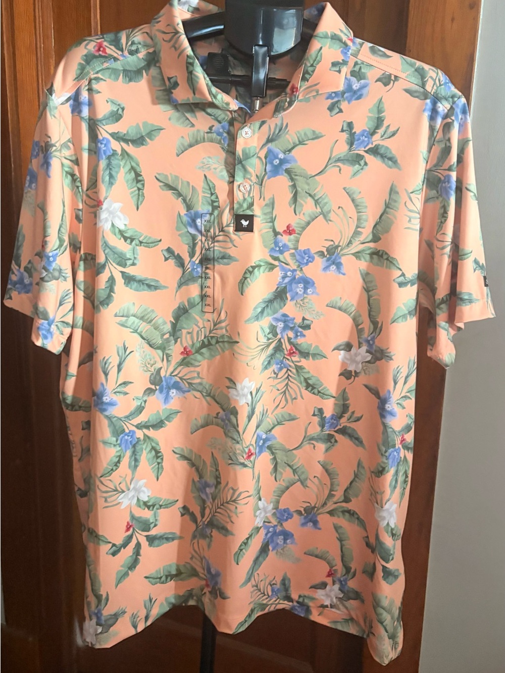 Bad Birdie "Flora Fiesta" Core Polo — Peach Floral, Men's XXL — Retails $78!